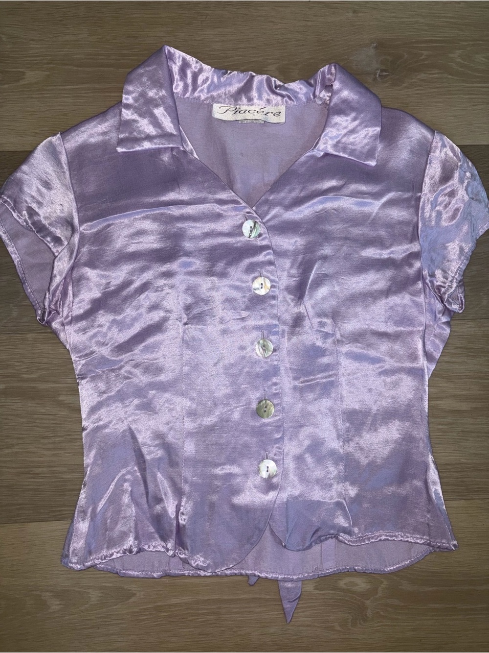 Y2K Lavender Satin Tie Back Button-Up Blouse | Size S